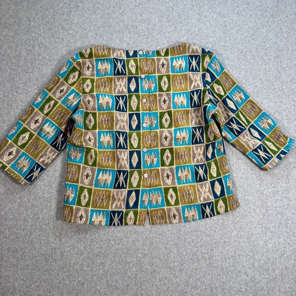 Jordan Vintage 3/4 Sleeve Blouse Womens Large Button Back Square Neck Green/Blue - Picture 7 of 8